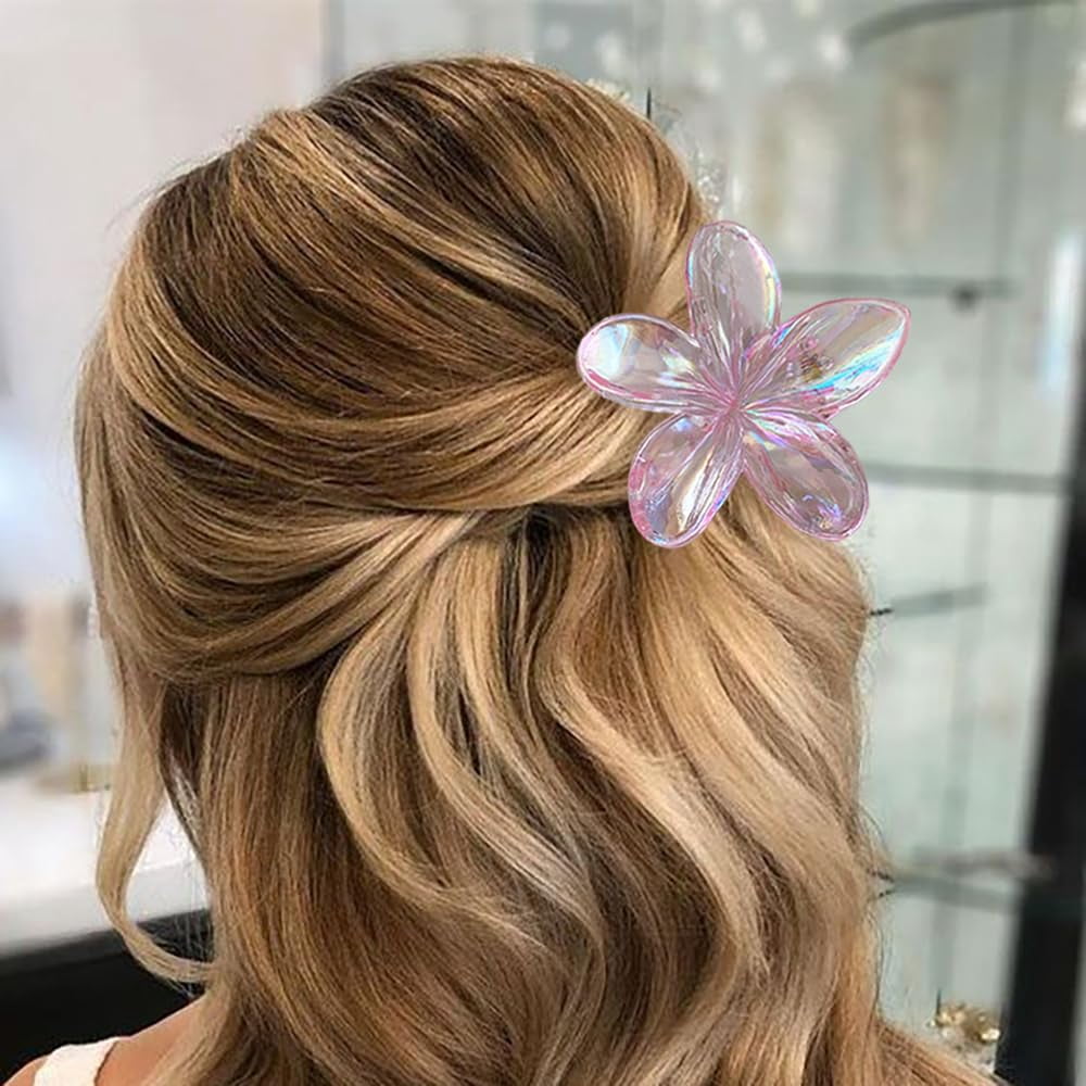 LinYooLi Hair Clip, 6PCS Colorful Clear Flower Claw Clips, Hawaiian Flower Hair Clips for Thick Hair, Beach Hair Accessories for Women and Girls