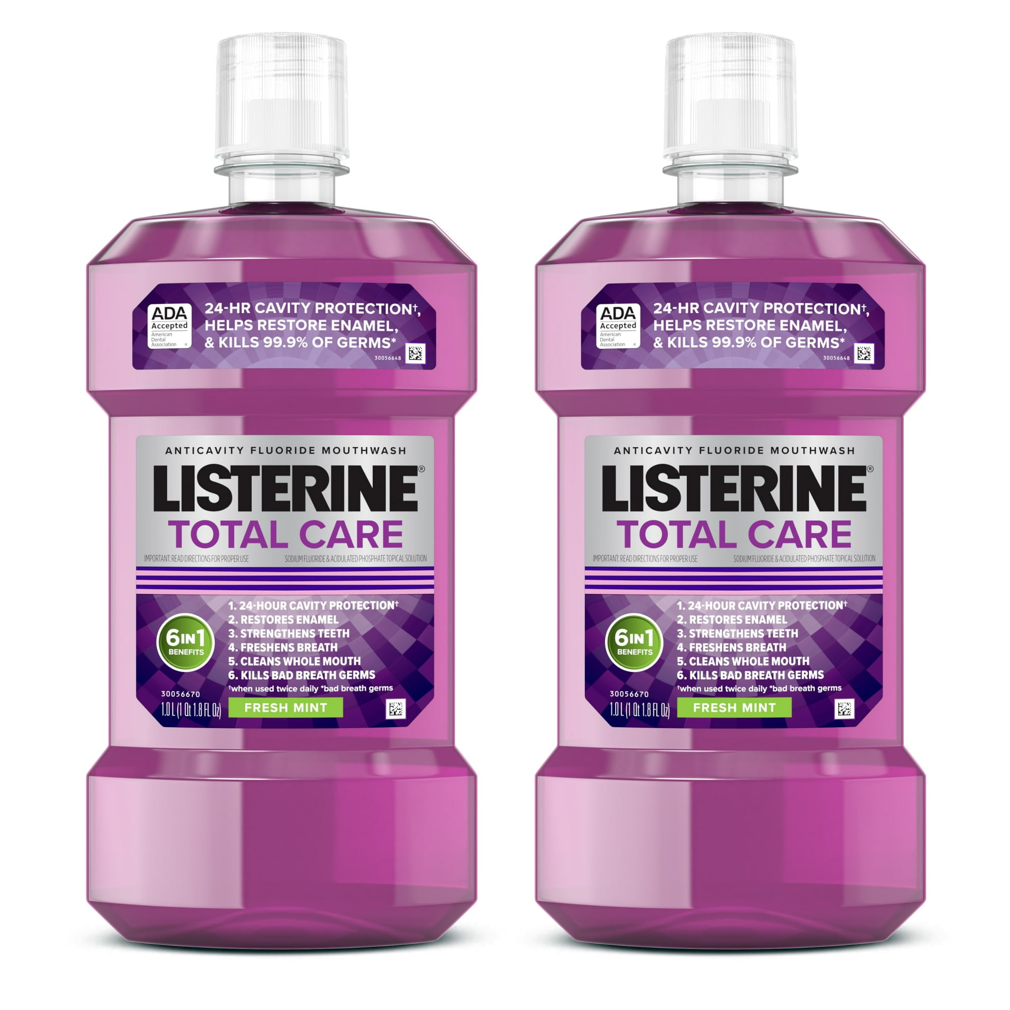 Listerine Total Care Fresh Mint Anticavity Fluoride Mouthwash Oral Care, 2 x 1 L