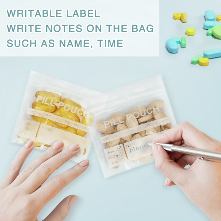 10Pcs Travel Pill Baggies Resealable Zipper Pill Organizer Pouch Bags  Writting