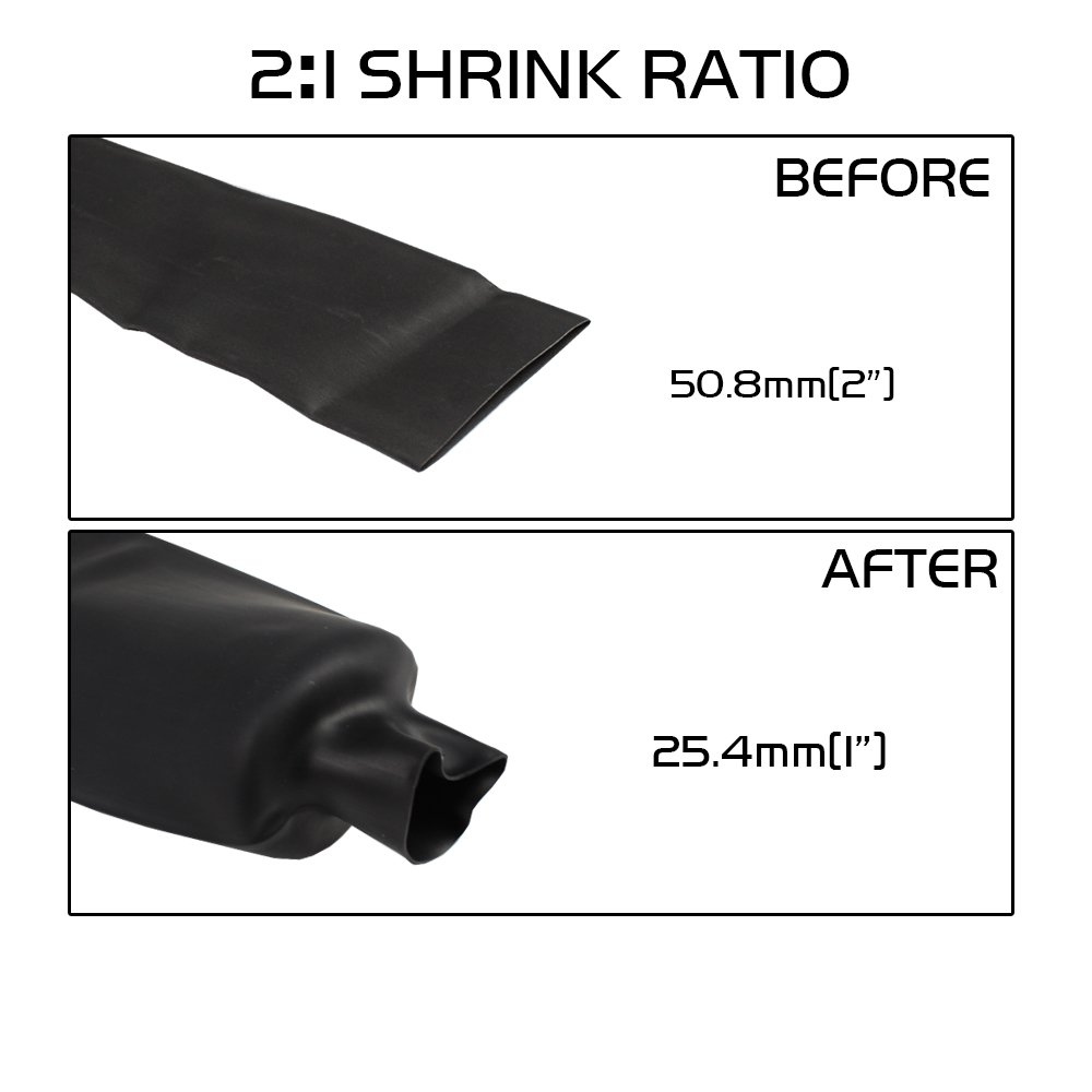 Heat Shrink Tubing Cable Wrap Wire Retractable Sleeving Terminals Electrical Connectors Protecting 2in Diameter 35ft Black