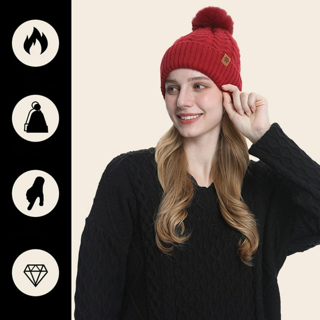 Foulard, Chapeau et Gants Rouges pour Femmes, Chapeau d'Hiver pour Cyclisme, Couleur Unie, Tricoté, Chaud