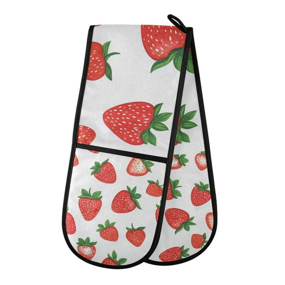 Yayeee Double Oven Mitt Kitchen Heat Resistant Baking 35" x7" Quilted Glove, Strawberry