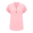thumbnail image 5 of T-Shirts For Women Fashionable Casual Cotton Linen V Neck Button Short Sleeved Top T Shirt Womens Tops, 5 of 6