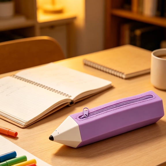 Lunxisen 1 Pcs Pencil Shaped Silicone Pencil Case Zipper Stationery Pouch Novelty Cute Storage Organizer Holder For Desk Office Travel