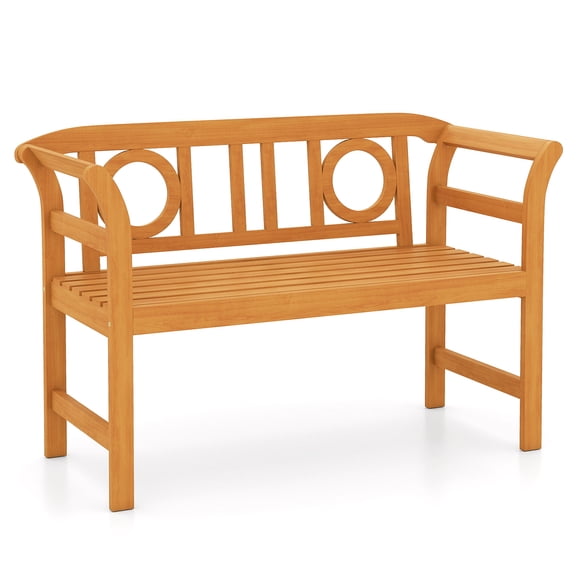 Patiojoy 47" Outdoor Loveseat Bench Acacia Wood 2-Person Garden Chair with Curved Armrests