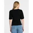 thumbnail image 3 of Time and Tru Women's Cotton Crewneck Tee with Puff Sleeves, Sizes XS-XXXL, 3 of 5
