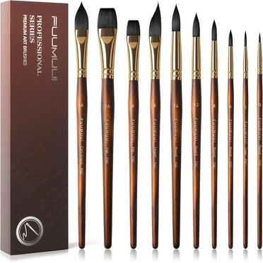 Watercolor Brushes Professional, Fuumuui 10Pcs Synthetic Squirrel Hair Watercolor Paint Brush Set for Artists - Flat, Round Pointed, Dagger, Cat's Tongue Oval Wash