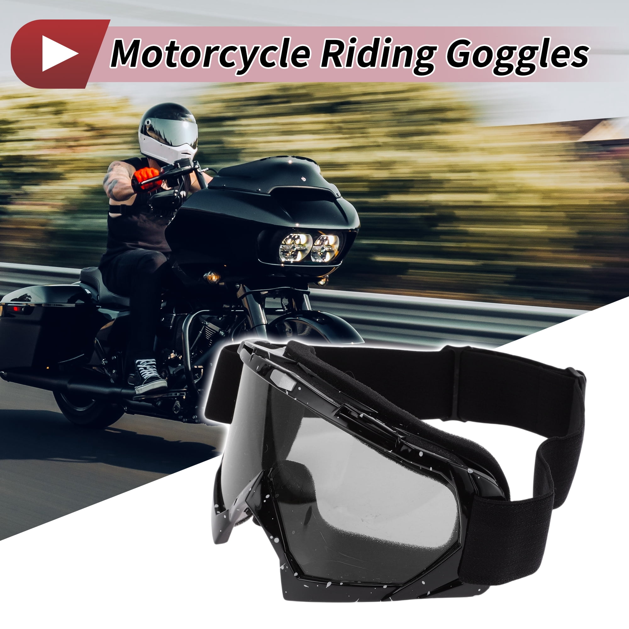 Unique Bargains 1 Set Motorcycle Riding Goggles PC TPU Outdoor Sports Sunglasses for Motocross Dirt Bike ATV Grey Lens White Black Frame