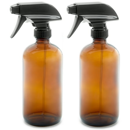 8oz Empty Dark Brown Amber Glass Spray Bottles w/Labels and Caps (2 Pack) - Mist & Stream Trigger Sprayer - BPA Free - Boston Round Heavy Duty Bottle - For Essential Oils, Cleaning, Kitchen,