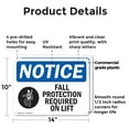 thumbnail image 2 of (2 Pack) Fall Protection Required On Lift OSHA Notice Sign 14 Inch X 10 Inch Plastic Sign, Weather Resistant, UV Protected for Workplace, Business, and Construction Site, Made in the, 2 of 8
