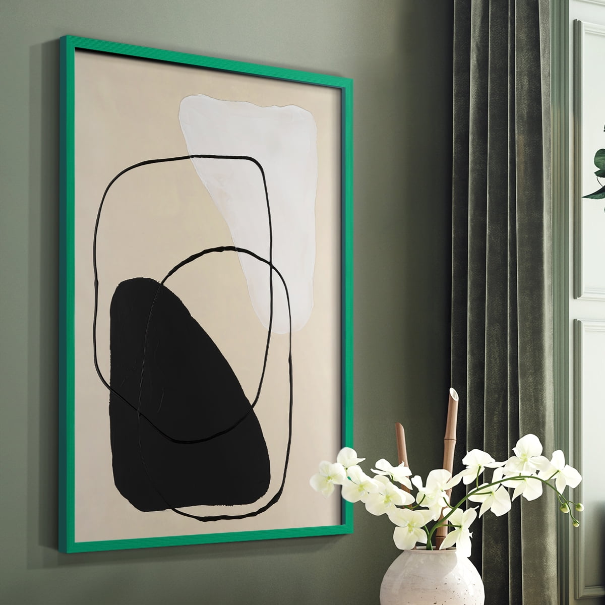 Avant Mod II Framed Print in Green Solid Wood Framed Print No Nail Hanging
