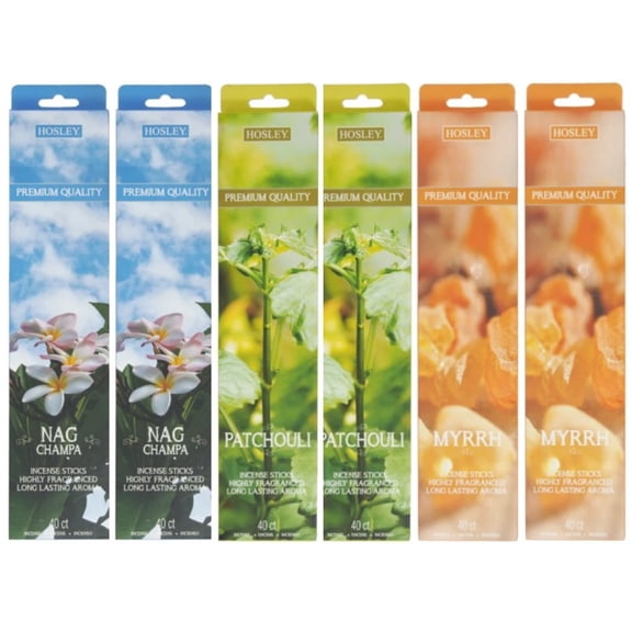 Hosley Incense Sticks Patchouli & Myrrh & Nag Champa, Multicolor, 240 Count
