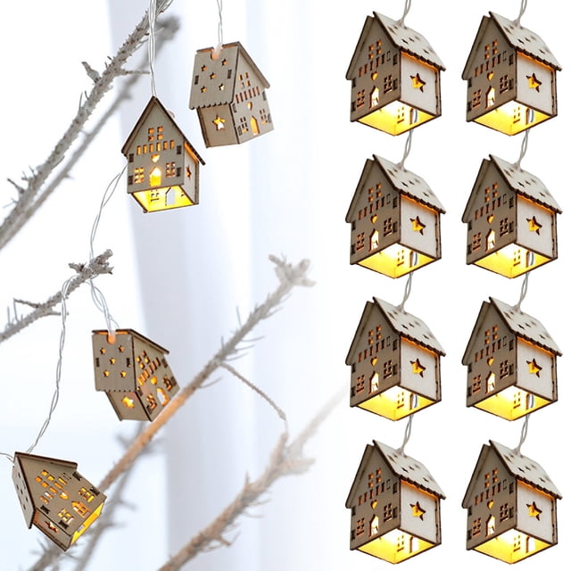 Christmas Decorations Hangs Wooden House Christmas Ornament Light String Decorations For Holiday Decor For Parties Home Decoration Giving Realistic Design Christmas string lights