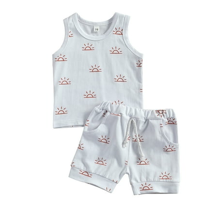 

Mioliknya 2Pcs Summer Outfit Set Sun Print Tank Top Shorts Baby Boys Girls