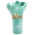 thumbnail image 1 of Hwuxmo - Juego de 12 sartenes antiadherentes con mango de madera, color verde menta, 1 of 5
