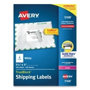 Avery Shipping Labels w/ TrueBlock Technology, Laser Printers, 3.5 x 5, White, 4/Sheet, 100 Sheets/Box (5168)