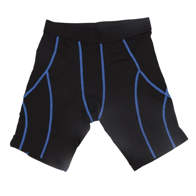 Pantalones cortos deportivos de compresión para hombre, de alta elasticidad, de secado rápido, con rayas azules, transpirables, para fitness, color azul, L