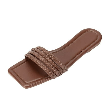 

Peep Toe Flat Slipper Women s PU Casual Sandals Summer Beach Supply All Match Fashionable 35 Dark Brown