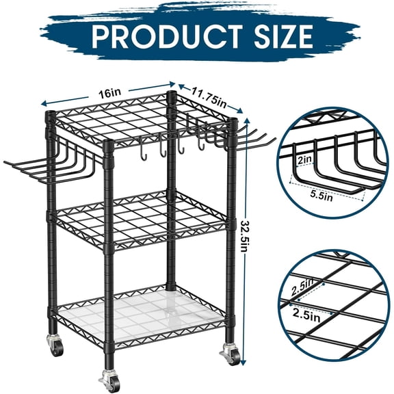 Heavy Duty Garden Tool Organizer with Lockable Wheels, Black Yard Storage for Shed, Garage, Lawn, Up to 50 Tools