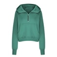 thumbnail image 4 of Womens Sweatshirt Long Sleeve Half Zip V Neck Casual Loose Cropped Fleece Solid Color Pullover Hoodies Tops with Pocket,Green 2,XL, 4 of 4