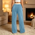 thumbnail image 5 of Tqcoqu Women's Contrast Waist Fuzzy Fleece Wide Leg Pants Drawstring Elastic Waist with Pockets Warm Casual Long Trousers, 5 of 6