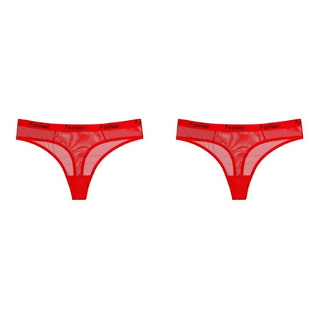 LWNYDPLSD 2Pcs Panties for Women High Waisted Underwear Breathable Wicking Bikini Panties Cool Comfortable Mesh See Through Brazilian Underwear Valentines Day Gifts