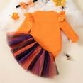 thumbnail image 4 of FYDUU Baby Girls Halloween Outfits 3 Piece Set Cute Pumpkin Outfit Long Sleeve Romper Tutu Skirt Headband Party Wear For Autumn Winter Clothes 6-9 Months, 4 of 5