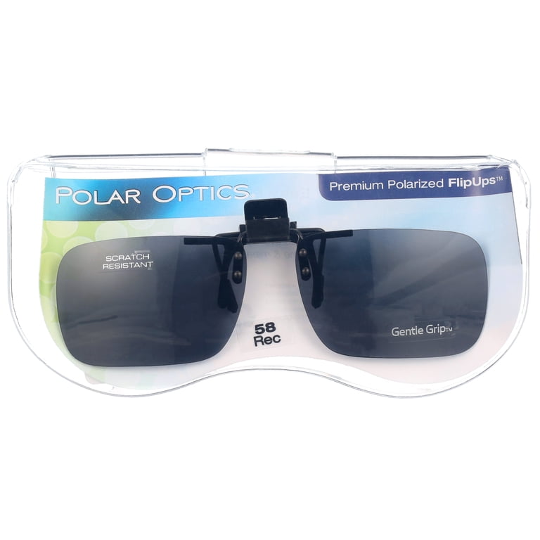 Polar Optics Flip-Up Clip-On Rectangle Sunglasses, Gray photo 1