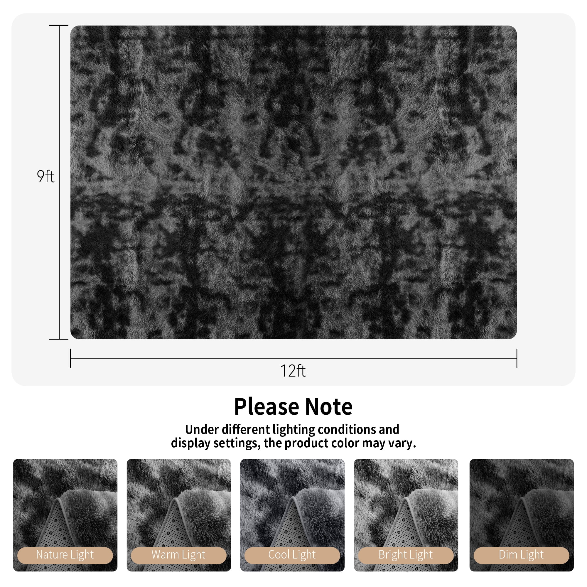 CozyDesg 9ft x 12ft Area Rugs, Soft Fluffy Area Rugs Floor Mat Floor Rugs for Living Room Bedroom Modern Decor Carpet,Black Gray
