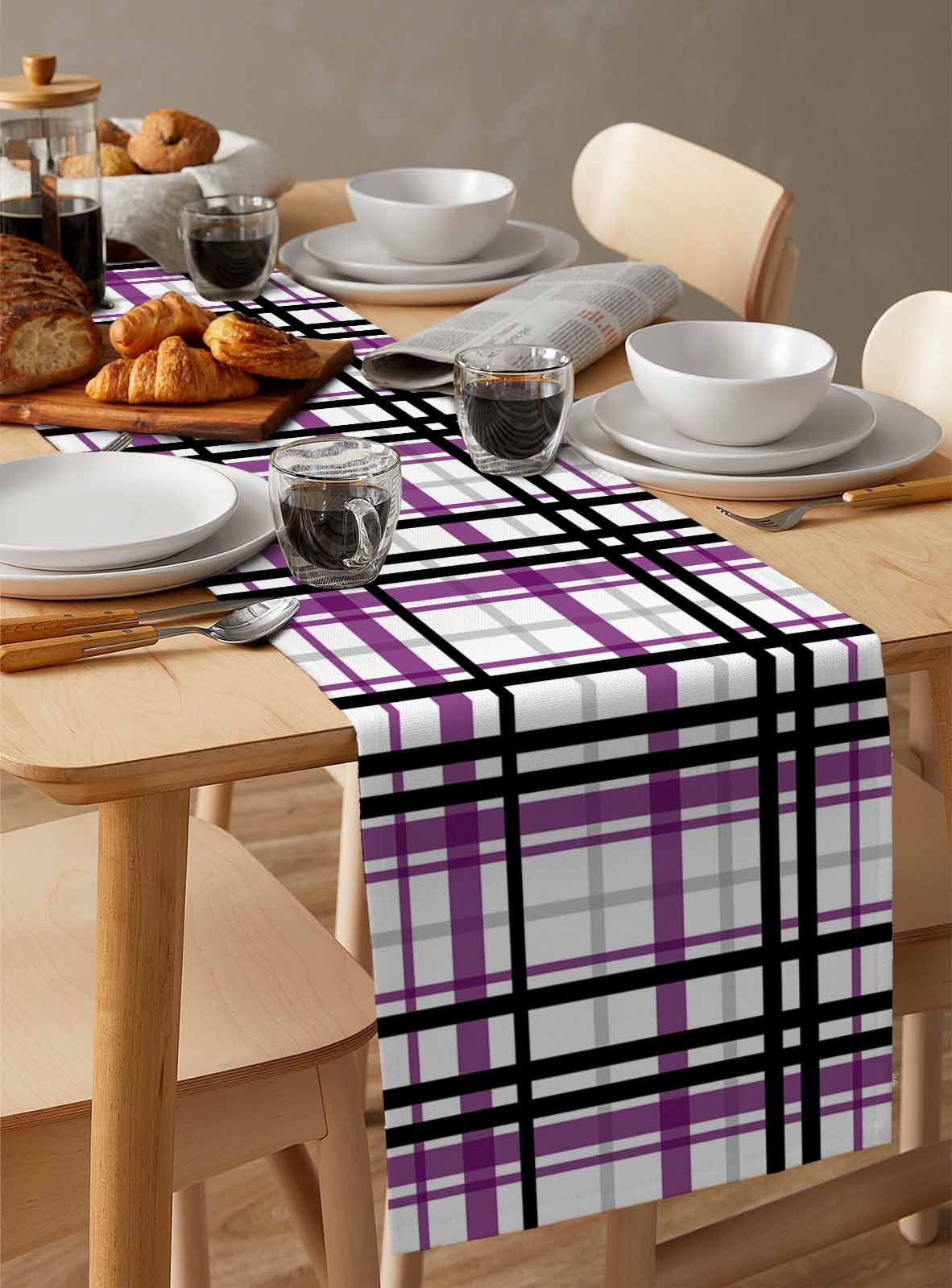 Ldtrchee Purple Black Plaid Table Runner 72 Inches, Farmhouse Purple Black Checkered Bed Runner Dresser Scarves Tabletop for Indoor Outdoor Parties/Ceremony/Banquet, 14" x 72"