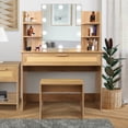 thumbnail image 2 of Sesslife Vanity Desk with Mirror and Lights, Makeup Vanity Table with Large Drawer and Open Shelves for Bedroom Dressing Room, Modern Wood Dressing Table Set with Stool for Girls Women, Natural, 2 of 9