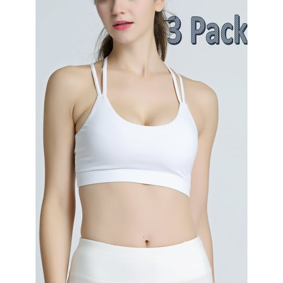 SAYFUT Women's Removable Paddeds Sport Bras Cross Strappy Back Comfy Medium Support Yoga Bras 3 Pack