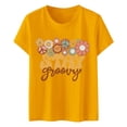 thumbnail image 4 of TSADFHJI Chandail en Molleton Col Rond Femme Graphique Col Rond Manches Courtes Texte Quotidien Chat Botanique Floral T-Shirt Haut m Jaune, 4 of 4
