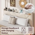 thumbnail image 3 of King Size Floating Bed Frame with LED Lights & Charging Station - Upholstered Platform Bed with Storage Headboard, Folding Shelves & Metal Slats, No Box Spring Needed, Beige, 3 of 8