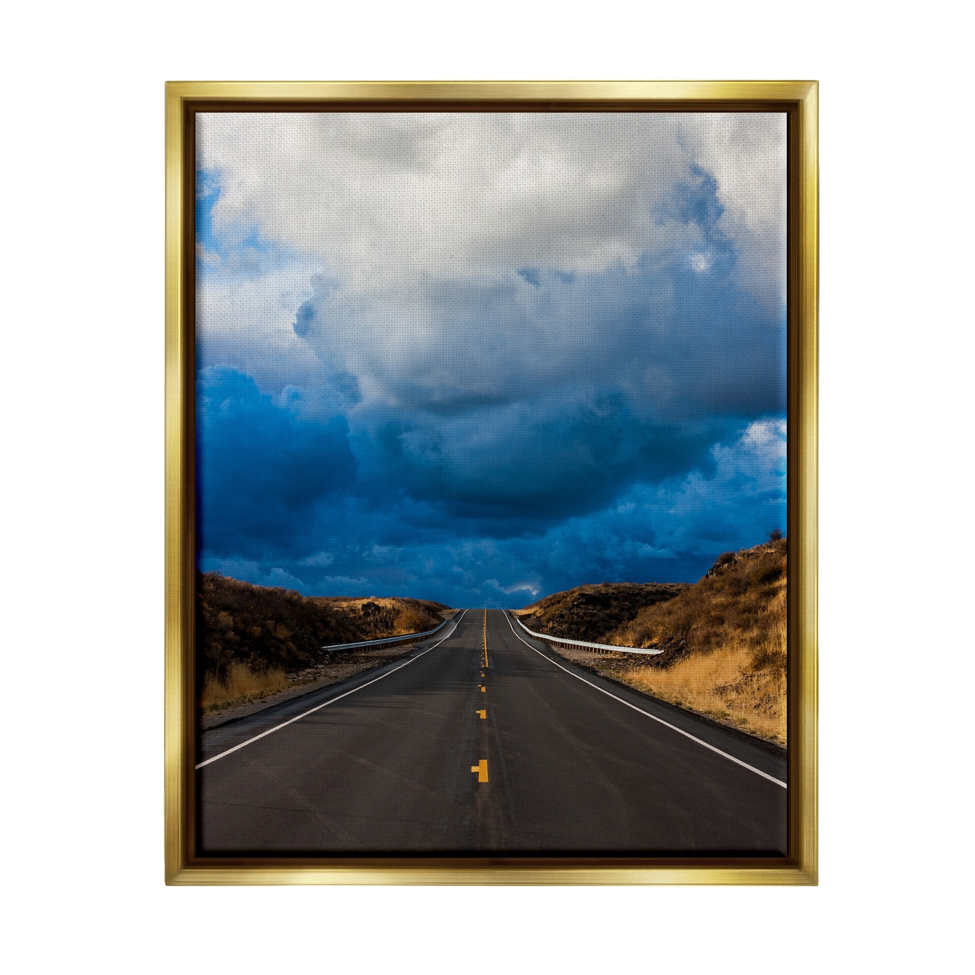 Stupell Industries Highway Road Low Hanging Clouds Rural Countryside Photograph Metallic Gold Floating Framed Canvas Print Wall Art, Design by Steve Smith