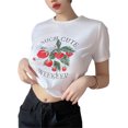 thumbnail image 4 of Camiseta corta de manga corta para mujer VISgogo, camiseta de cuello redondo con estampado de letras de fresa, camisetas cortas informales de estilo Simple VISgogo  moda, 4 of 9