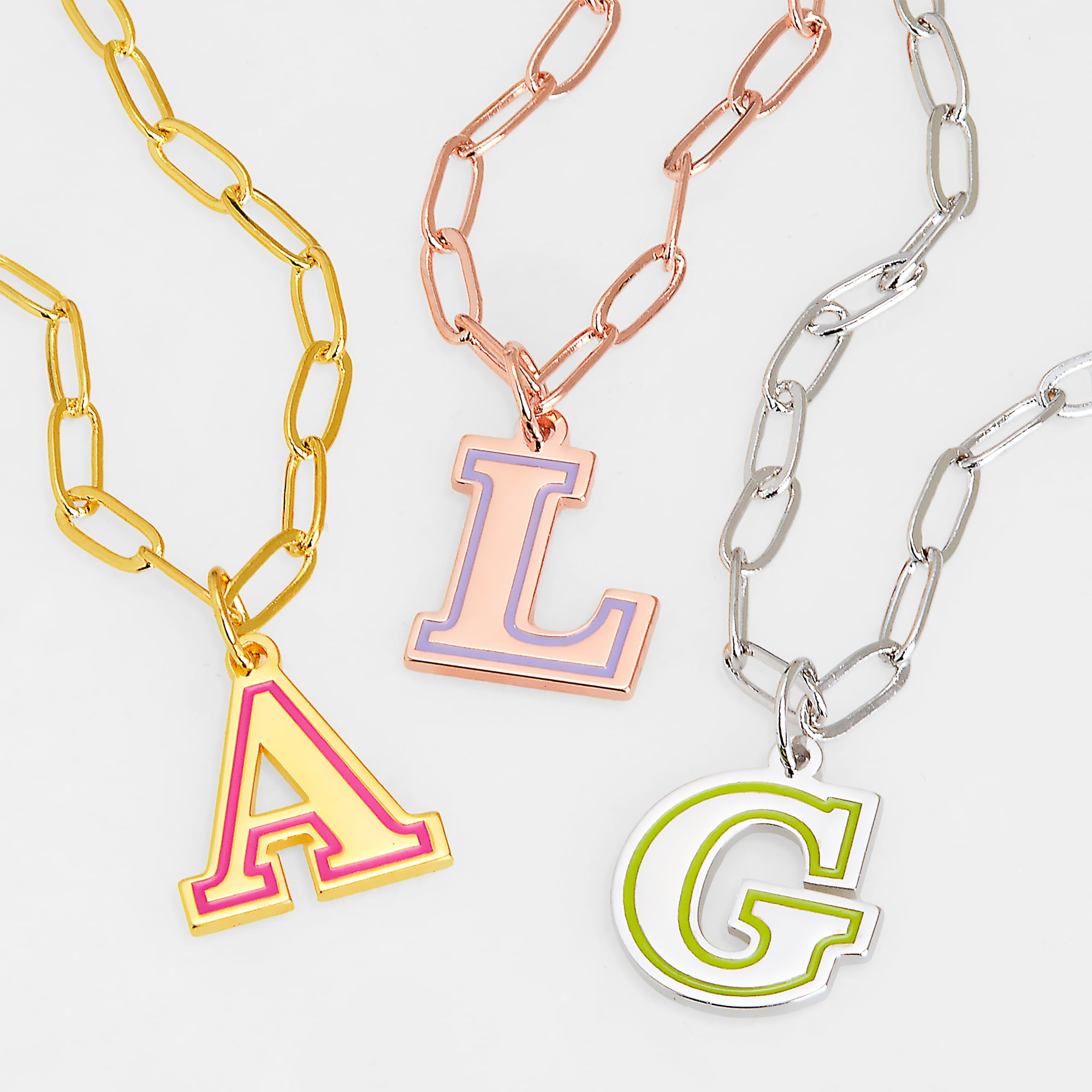 Personalized Planet Women's Enamel Outline Uppercase Initial Paperclip Chain Necklace