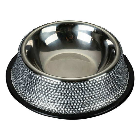 YIEMEEN Dog Bowls with Rhinestones Stainless Steel Pet Food Bowl Non-Slip Rubber Base