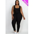 thumbnail image 4 of Ribbed Sleeveless Jumpsuit with Drawstring Waist in Plus Size, 4 of 11