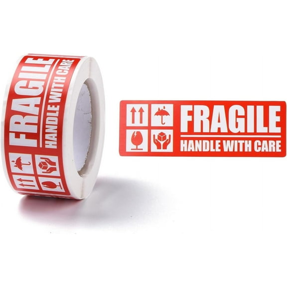 300 Pcs Red Self-Adhesive Paper Warning Tag Stickers Rec with Word Fragile Handle with Care Stickers Labels for Shipping and Packing