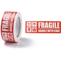 2rolls 300 Pcs Red Self-Adhesive Paper Warning Tag Stickers Rec with Word Fragile Handle with Care Stickers Labels for Shipping and Packing