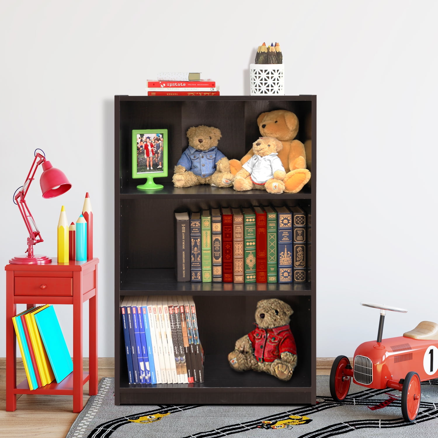 FURINNO Jaya 3 Tier Shelf Bookcase Storage Wood Furniture Adjustable Shelves New 