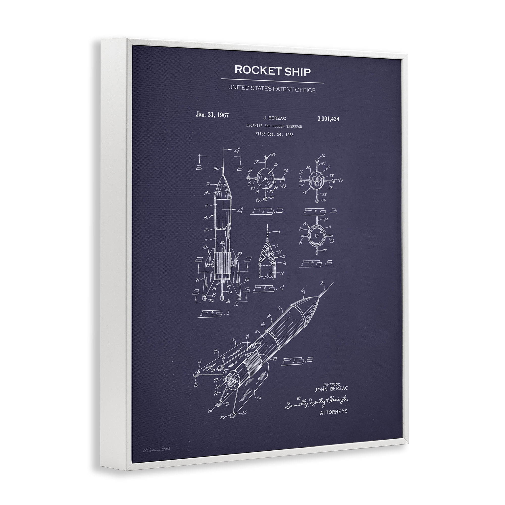 Stupell Industries Rocket Ship Blueprint Transportation Painting White Framed Art Print Wall Art, 11 x 14