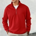 thumbnail image 2 of Mockneck Sweatshirt Men Retro Quarter Zip Long Sleeve Mens Pullover Soft Warm Sports Shirt Solid Color Tops Relaxed Fit Men's Sweatshirts Red XXL, 2 of 8