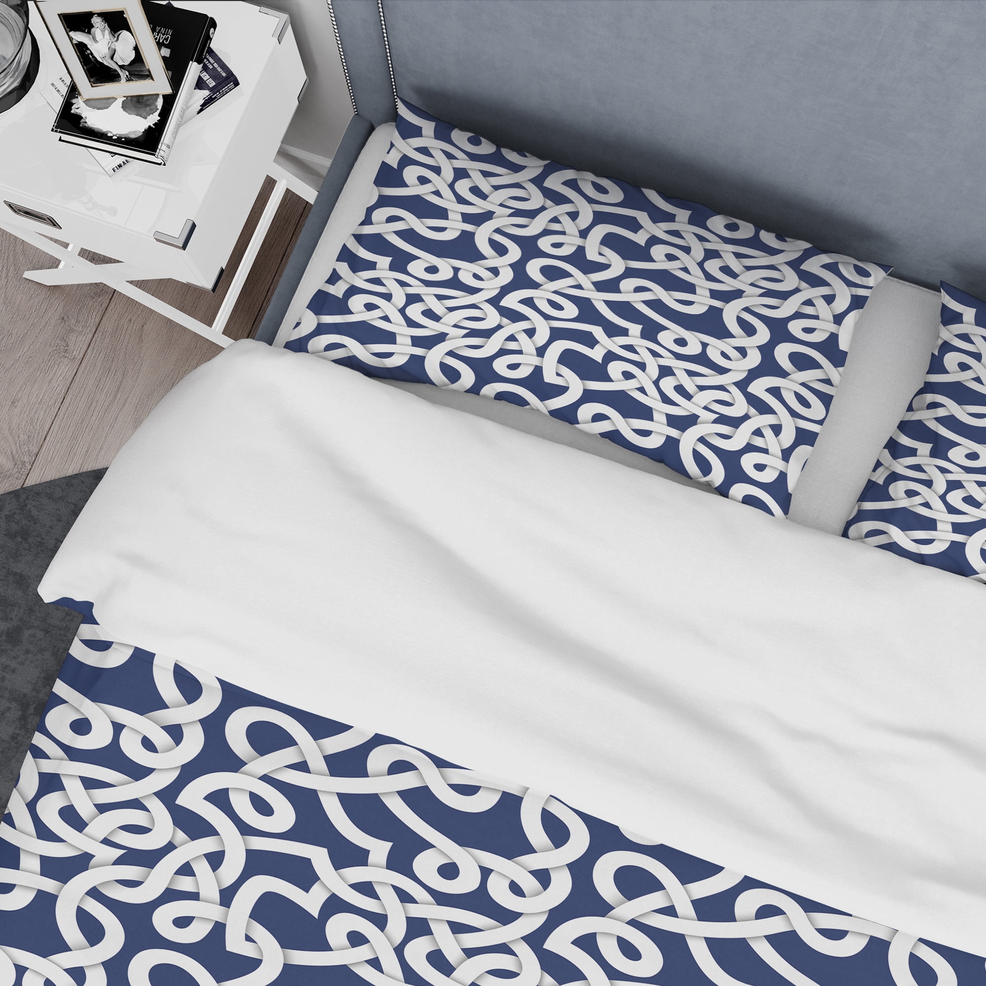 Designart 'White & Blue Abstract Pattern' Mid-Century Modern Duvet Cover Set