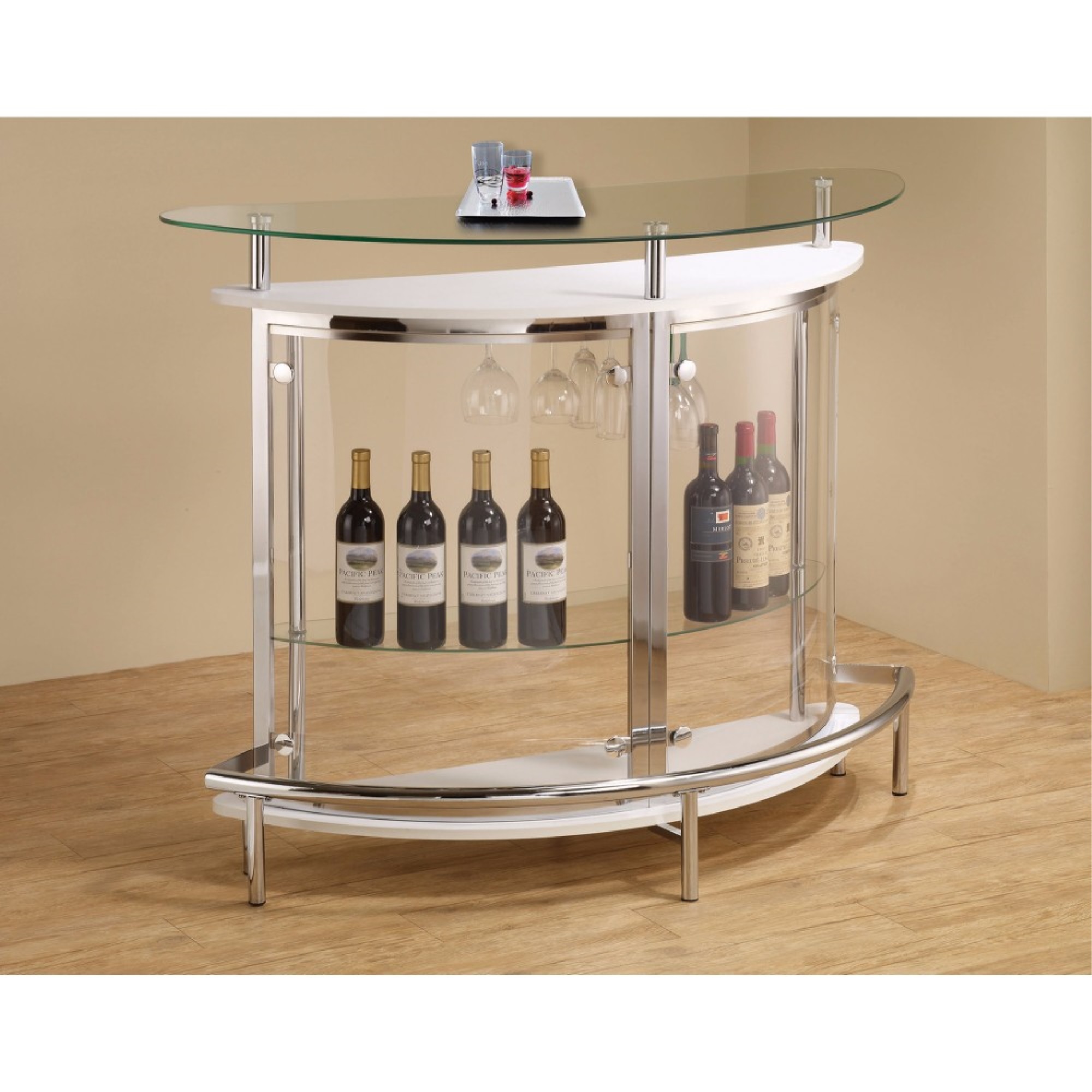 Bar Tables Arched 1shelf Bar Unit with Glass Counter Tops Glossy Black