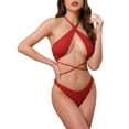 thumbnail image 1 of INSPIRAR CHIC Conjuntos de Bikini de Punto Acanalado para Mujeres de Dos Piezas, Top con Tiras y Parte Inferior en Triángulo, Trajes de Baño, Pequeño, Rojo, 1 of 5