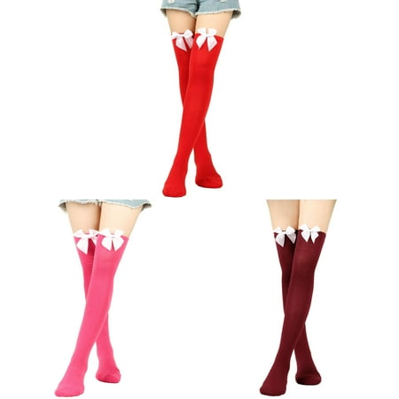 EHQJNJ Stockings for Women Pantyhose Womens Long Socks Bowknot Pure Color Socks Thigh High Socks Over the Knee Socks Festival Christmas Sexy Stockings for Women Lingerie
