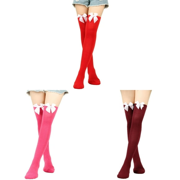 PMUYBHF Ankle Socks for Women Women Crew Socks Low Cut Socks Womens Long Socks Bowknot Pure Color Socks Thigh High Socks over the Knee Socks Festival *3Pcs