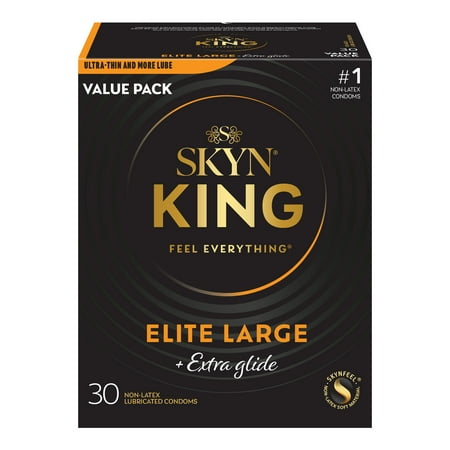 SKYN King Elite Large Extra Glide Non-Latex Condoms, 30 Count – Extra Glide for Extra Comfort